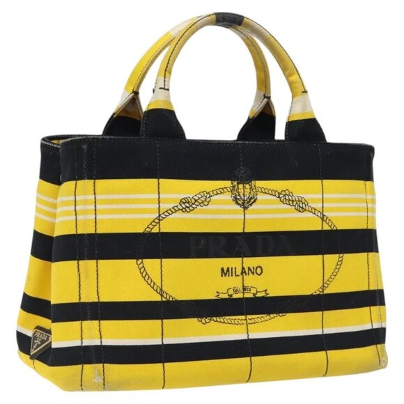 PRADA Kanapa PM Hand Bag Canvas Yellow Gold Auth